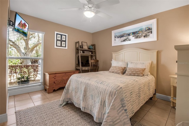 10423 Waterbird Way Unit 10423, Bradenton, FL 34209 - bedroom with multiple windows, light tile patterned floors, ceiling fan, and baseboards