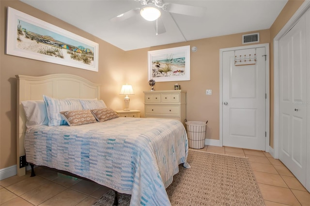 10423 Waterbird Way Unit 10423, Bradenton, FL 34209 - bedroom featuring light tile patterned floors, baseboards, a ceiling fan, and a closet