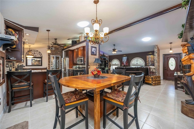 4225 Ulman Ave, North Port, FL 34286 - dining room with ceiling fan, a chandelier, light tile patterned floors, and recessed lighting