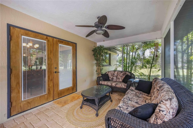 4225 Ulman Ave, North Port, FL 34286 - sunroom featuring a ceiling fan, an outdoor living space, and french doors