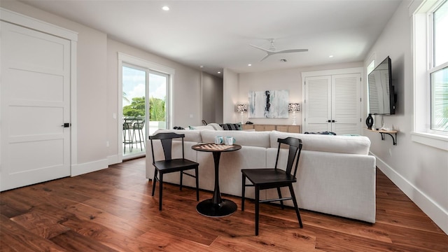 603 Emerald Ln, Holmes Beach, FL 34217 - living area featuring plenty of natural light, dark wood-type flooring, baseboards, and recessed lighting