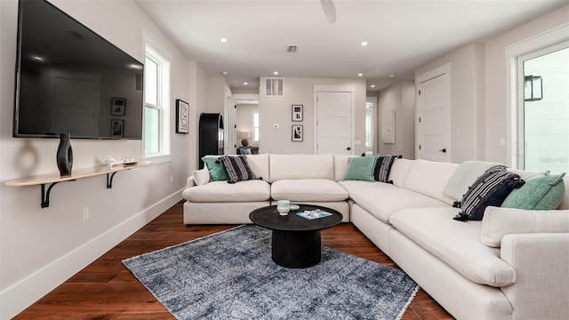 603 Emerald Ln, Holmes Beach, FL 34217 - living room with recessed lighting, baseboards, and dark wood finished floors