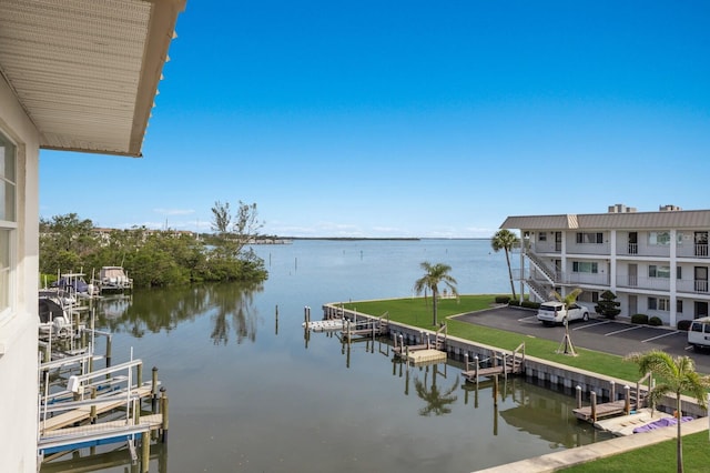 dock area featuring a water view