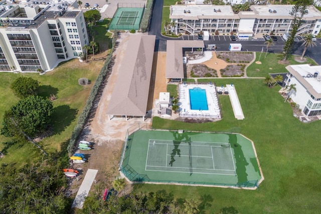 aerial overview of property's location with a pool