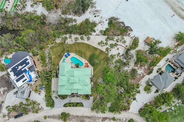 aerial view of a pool area