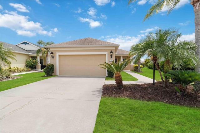 12183 Longview Lake Cir, Bradenton, FL 34211 - ranch-style home featuring stucco siding, driveway, a garage, and a front yard