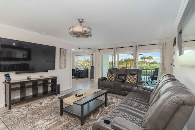 6999 W Country Club Dr N Unit 224, Sarasota, FL 34243 - living room featuring wood finished floors and ornamental molding