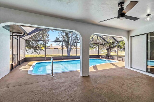 3239 Daytona Dr, Punta Gorda, FL 33983 - view of swimming pool with a patio area, glass enclosure, and a ceiling fan