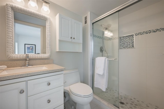 1350 N Portofino Dr Unit 208, Sarasota, FL 34242 - full bath featuring a stall shower, toilet, and vanity