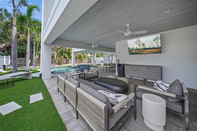 120 White Ave, Anna Maria, FL 34216 - view of patio with an outdoor hangout area and a ceiling fan