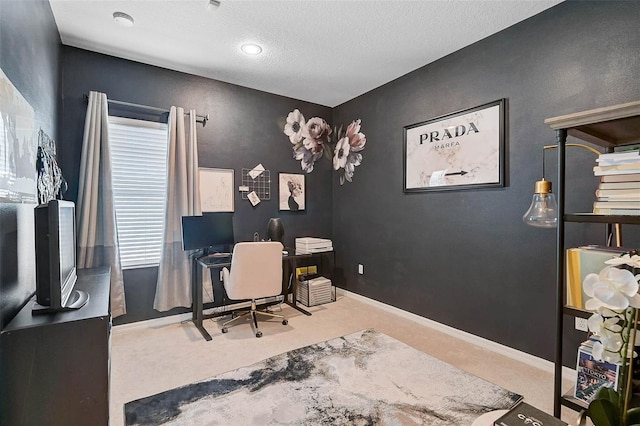 12149 Forest Park Cir, Bradenton, FL 34211 - home office with carpet, a textured ceiling, and baseboards