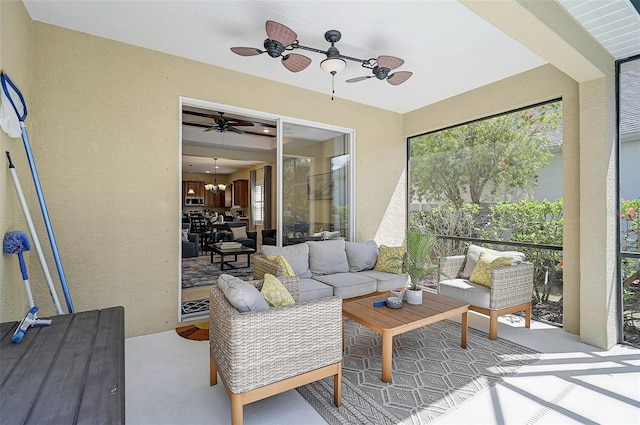 12149 Forest Park Cir, Bradenton, FL 34211 - sunroom / solarium with outdoor lounge area and a ceiling fan