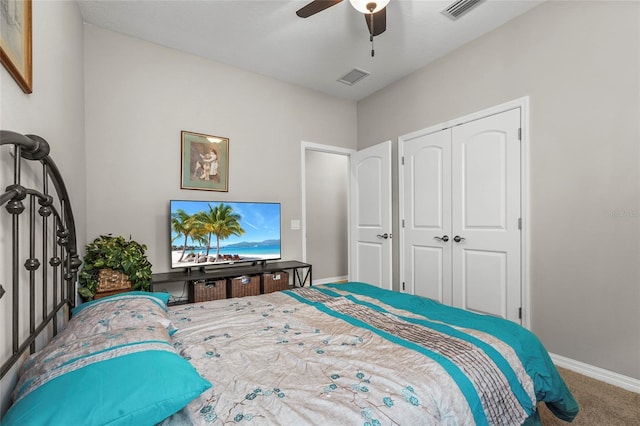 2745 62nd Ave E, Ellenton, FL 34222 - carpeted bedroom featuring a closet, baseboards, and a ceiling fan