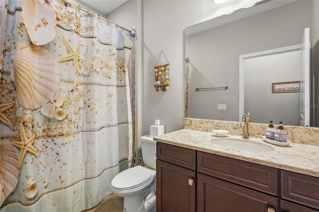 2745 62nd Ave E, Ellenton, FL 34222 - full bathroom featuring toilet, vanity, tile patterned floors, and curtained shower