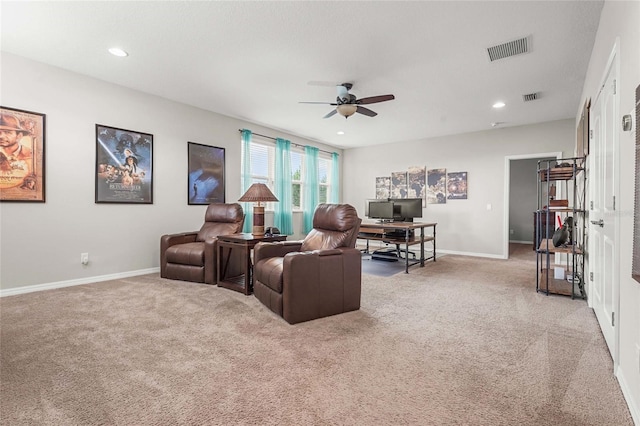 2745 62nd Ave E, Ellenton, FL 34222 - living area with carpet floors, a ceiling fan, a desk, baseboards, and recessed lighting