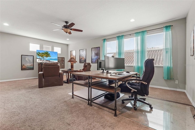 2745 62nd Ave E, Ellenton, FL 34222 - home office featuring healthy amount of natural light, a ceiling fan, baseboards, and recessed lighting