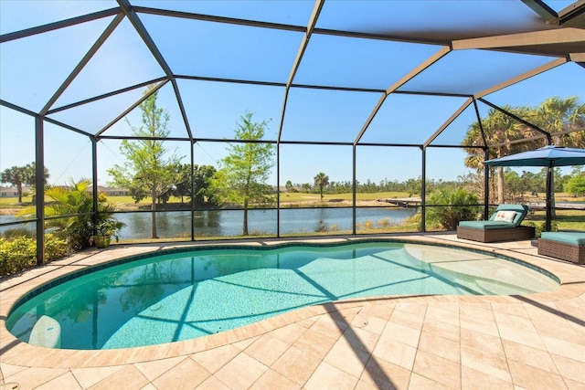 3230 Magnolia Landing Ln, North Fort Myers, FL 33917 - outdoor pool featuring a water view, a patio, and glass enclosure