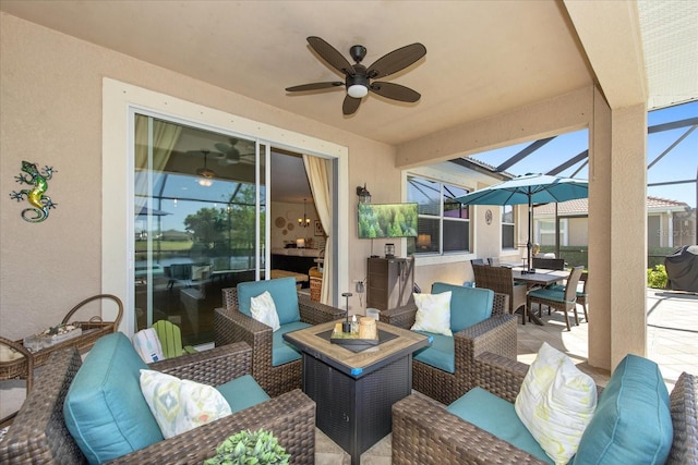 3230 Magnolia Landing Ln, North Fort Myers, FL 33917 - view of patio / terrace with an outdoor hangout area, outdoor dining space, ceiling fan, and a lanai