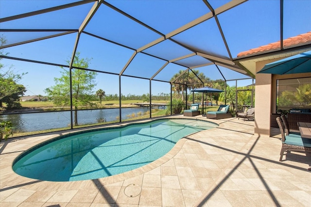 3230 Magnolia Landing Ln, North Fort Myers, FL 33917 - outdoor pool with a water view, a patio, and a lanai