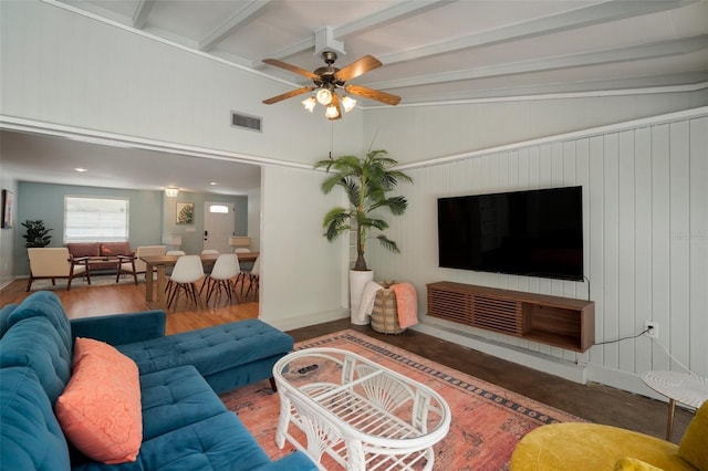 7202 18th Ave NW, Bradenton, FL 34209 - living area with a ceiling fan and beam ceiling