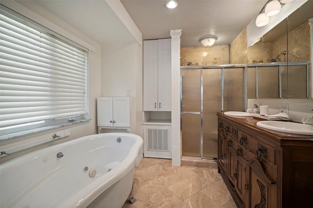 7202 18th Ave NW, Bradenton, FL 34209 - bathroom with a whirlpool tub, a stall shower, and double vanity