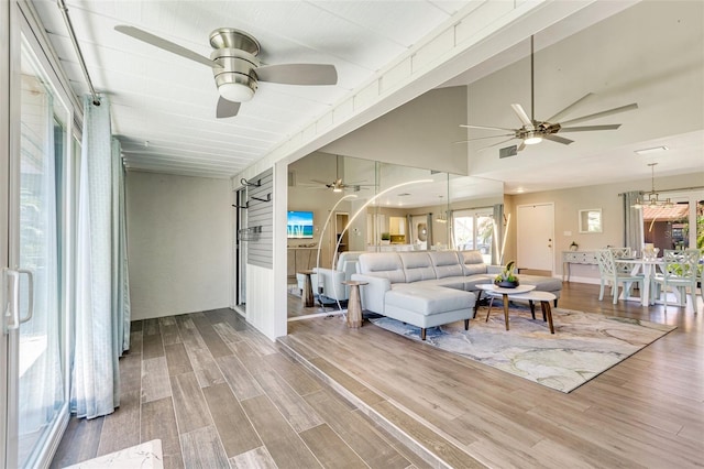 6462 Draw Ln Unit 72, Sarasota, FL 34238 - living area featuring a ceiling fan and wood finished floors