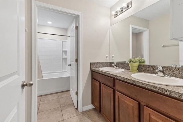 5033 Brickwood Rise Dr, Wimauma, FL 33598 - bathroom featuring double vanity, tile patterned floors, and shower / bath combination