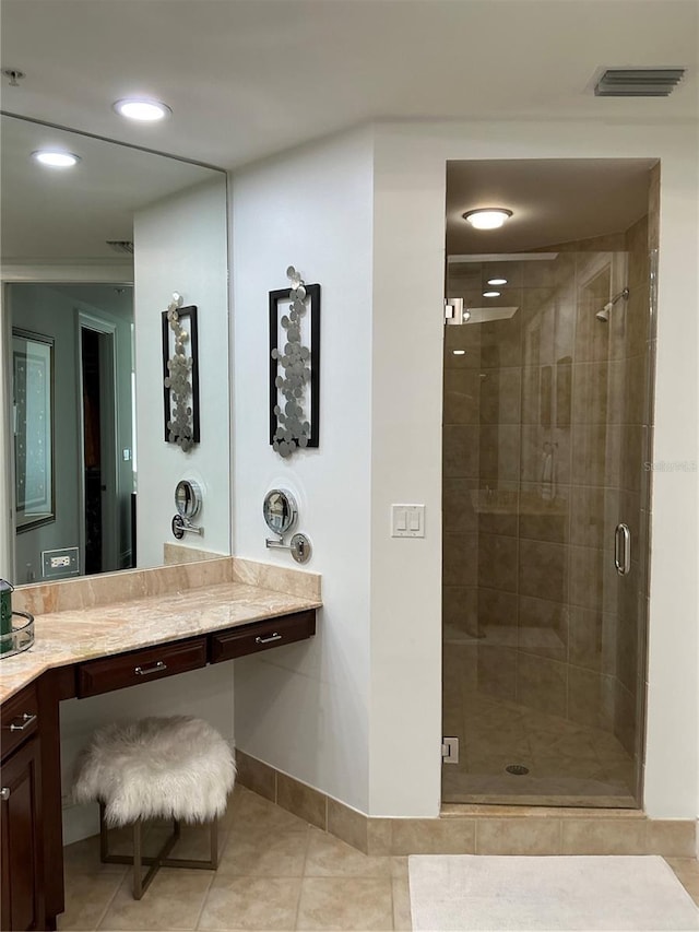 130 Riviera Dunes Way Unit 304, Palmetto, FL 34221 - full bath with a shower stall, vanity, tile patterned floors, and recessed lighting