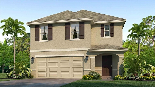 12036 Lansing Gln, Parrish, FL 34219 - view of front of property featuring an attached garage, a shingled roof, driveway, and stucco siding