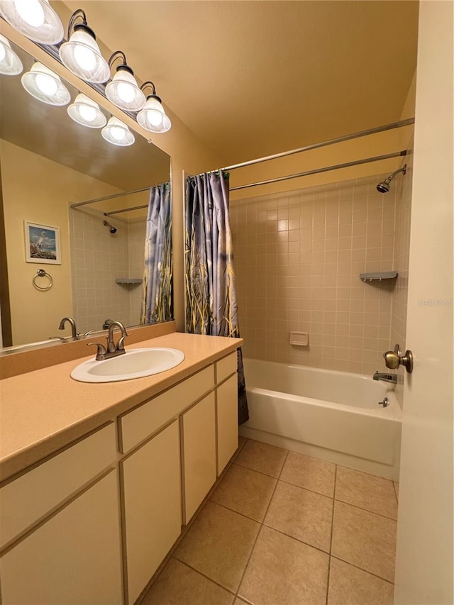 5804 Garden Lakes Fern, Bradenton, FL 34203 - full bathroom featuring tile patterned floors, shower / bath combo with shower curtain, and vanity
