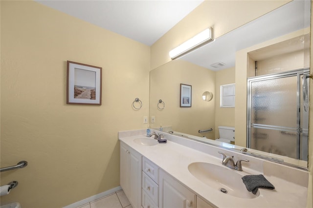 2037AND2039 Jo An Dr, Sarasota, FL 34231 - full bath featuring tile patterned floors, double vanity, and a shower with shower door