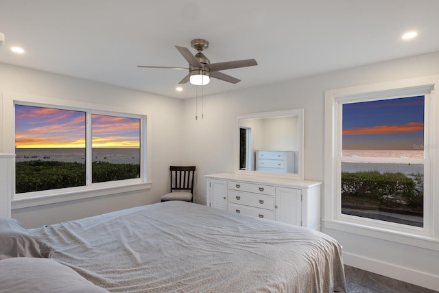 bedroom featuring recessed lighting and a ceiling fan
