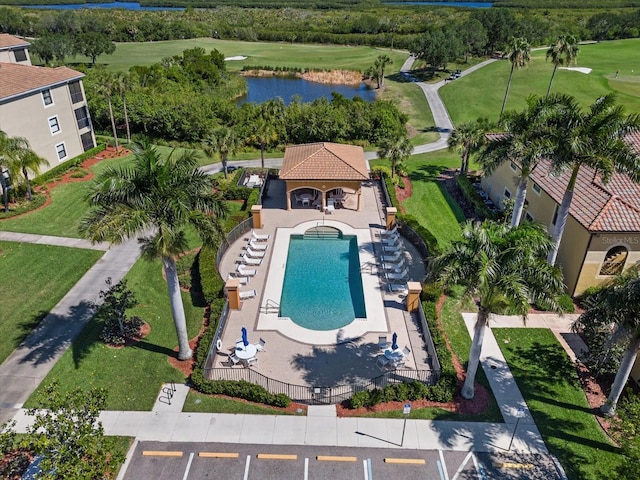 7911 Grand Estuary Trl Unit 201, Bradenton, FL 34212 - aerial view of a large body of water, a pool area, and a golf course