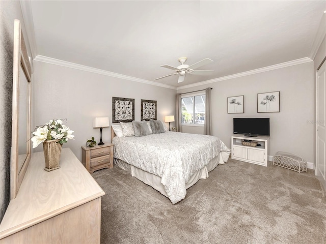 5669 Midnight Pass Rd Unit 308, Sarasota, FL 34242 - bedroom with ornamental molding, carpet flooring, ceiling fan, and baseboards