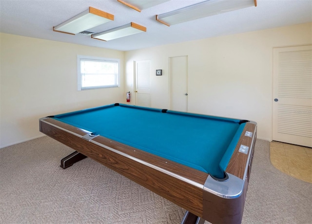 recreation room featuring carpet floors, billiards table, and baseboards