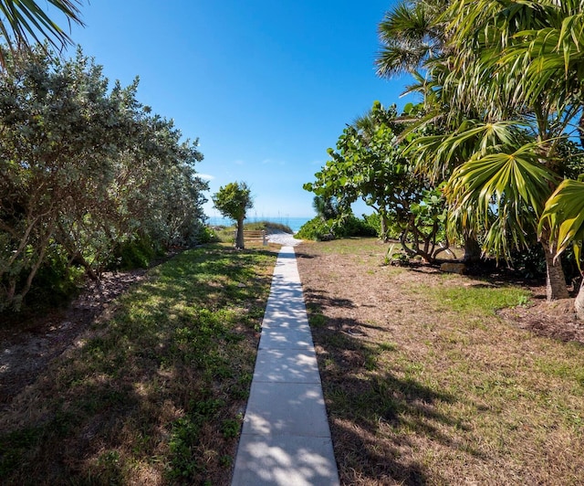 view of street with a water view