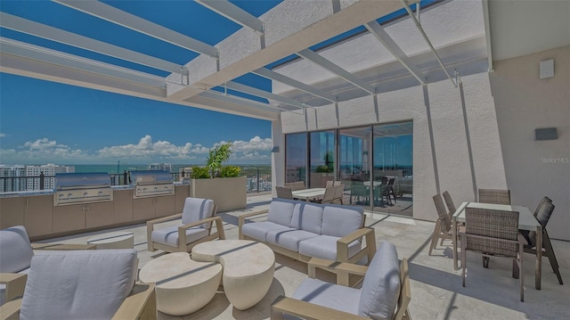 33 S Palm Ave Unit 1303, Sarasota, FL 34236 - view of patio featuring area for grilling, an outdoor living space, exterior kitchen, and a pergola