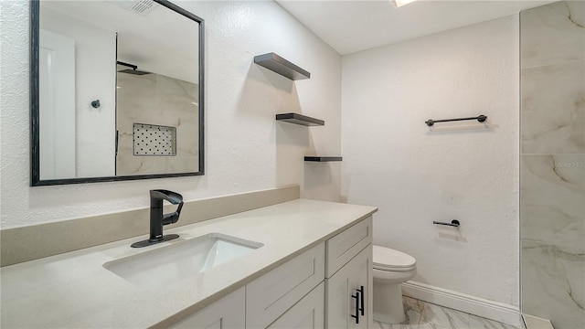 1227 Porpoise Rd, Venice, FL 34293 - bathroom featuring marble finish floors, vanity, a shower, toilet, and baseboards