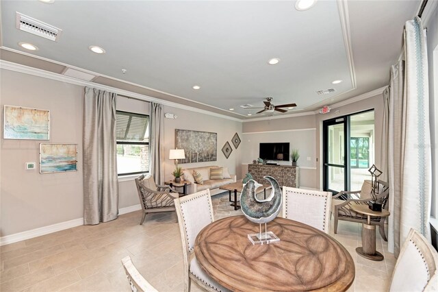12091 Firewheel Pl, Venice, FL 34293 - living area with plenty of natural light, ceiling fan, crown molding, recessed lighting, and baseboards