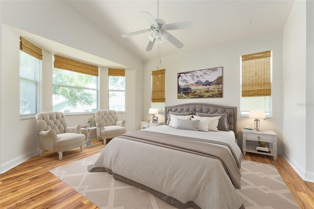 777 Summit Greens Blvd, Clermont, FL 34711 - bedroom featuring light wood-style flooring, baseboards, lofted ceiling, and a ceiling fan