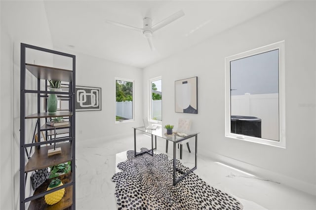 4726 Rivetta Ct, Sarasota, FL 34231 - office space featuring marble tiled floors, ceiling fan, and baseboards