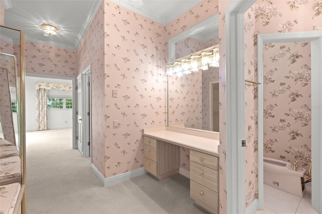 8 Dominica Dr, Englewood, FL 34223 - bathroom with ornamental molding, wallpapered walls, a bidet, and vanity