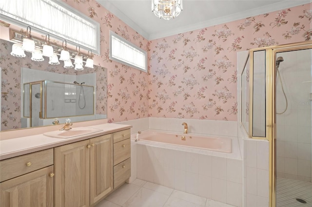 8 Dominica Dr, Englewood, FL 34223 - bathroom featuring tile patterned flooring, a shower stall, a garden tub, and vanity