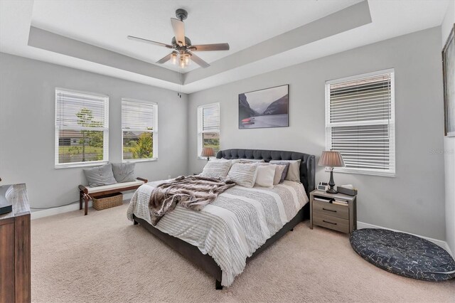 1017 Fernleaf Run, Bradenton, FL 34212 - bedroom with a raised ceiling, light colored carpet, and baseboards