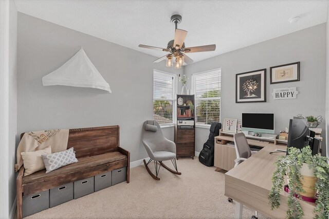 1017 Fernleaf Run, Bradenton, FL 34212 - office area with ceiling fan, light carpet, and baseboards