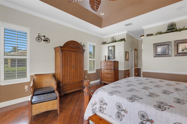 385 165th Ct NE, Bradenton, FL 34212 - bedroom featuring dark wood-style flooring, baseboards, and ornamental molding