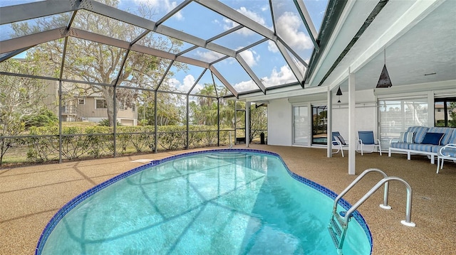 4361 Pompano Ln, Palmetto, FL 34221 - outdoor pool featuring a patio area and glass enclosure