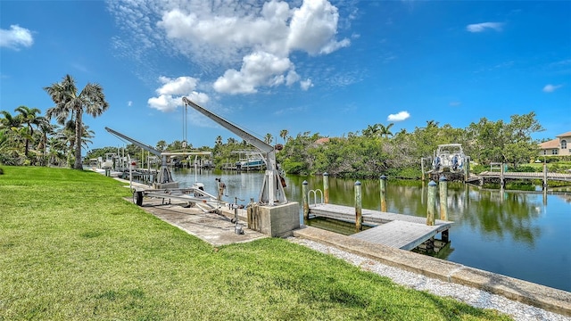 4361 Pompano Ln, Palmetto, FL 34221 - dock area featuring a water view, a lawn, and boat lift