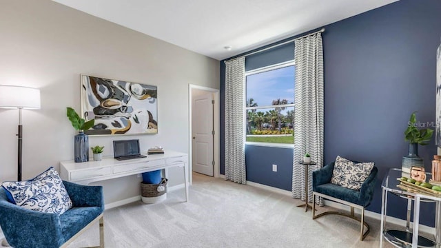 living area with carpet floors and baseboards