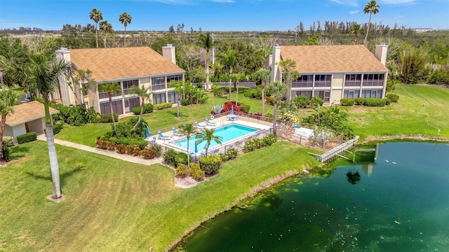 8710 54th Ave W Unit 8710, Bradenton, FL 34210 - view from above of property featuring a pool area and a large body of water